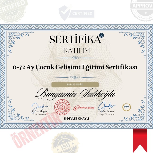 0-72 Ay Çocuk Gelişimi Eğitimi Sertifika / 180 Saat 0-72 Ay Çocuk Gelişimi Eğitimi Sertifika / 180 Saat