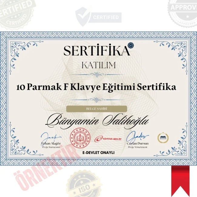 10 Parmak F Klavye Eğitimi Sertifika / 40 Saat