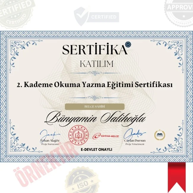 2. Kademe Okuma Yazma Eğitimi Sertifika / 160 Saat