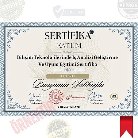 Bilişim Teknolojilerinde İş Analizi Geliştirme Ve Uyum Eğitimi Sertifika / 56 Saat