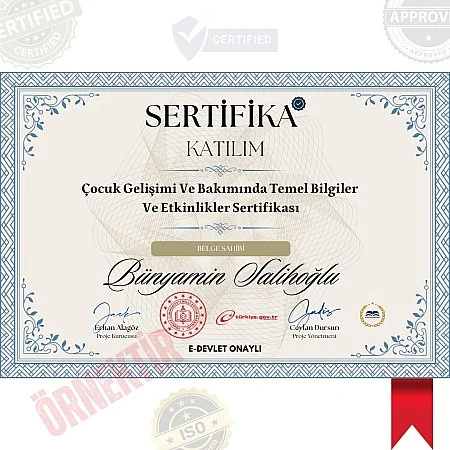 Çocuk Gelişimi Ve Bakımında Temel Bilgiler Ve Etkinlikler Sertifika / 574 Saat