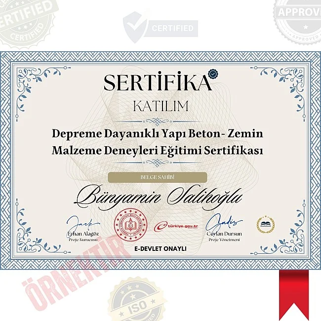 Depreme Dayanıklı Yapı Beton- Zemin Malzeme Deneyleri Eğitimi Sertifika / 200 Saat Depreme Dayanıklı Yapı Beton- Zemin Malzeme Deneyleri Eğitimi Sertifika / 200 Saat