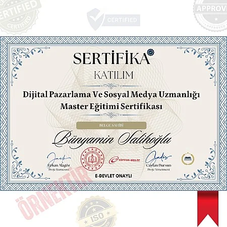 Dijital Pazarlama Ve Sosyal Medya Uzmanlığı Master Eğitimi Sertifika / 120 Saat