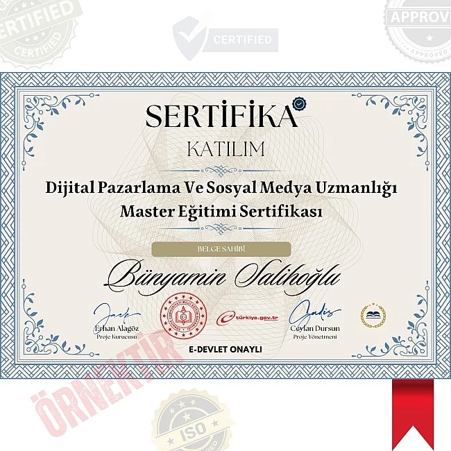 Dijital Pazarlama Ve Sosyal Medya Uzmanlığı Master Eğitimi Sertifika / 120 Saat