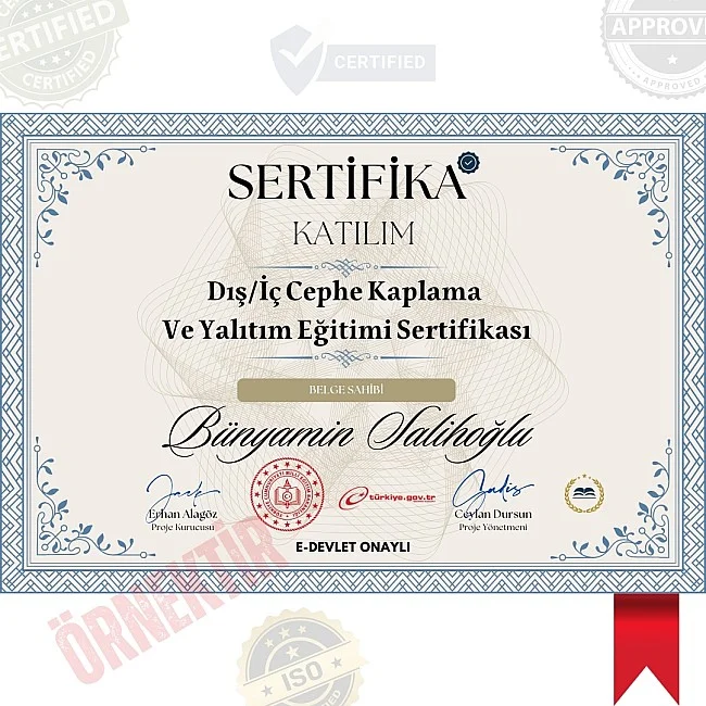 Dış/İç Cephe Kaplama Ve Yalıtım Eğitimi Sertifika / 40 Saat Dış/İç Cephe Kaplama Ve Yalıtım Eğitimi Sertifika / 40 Saat