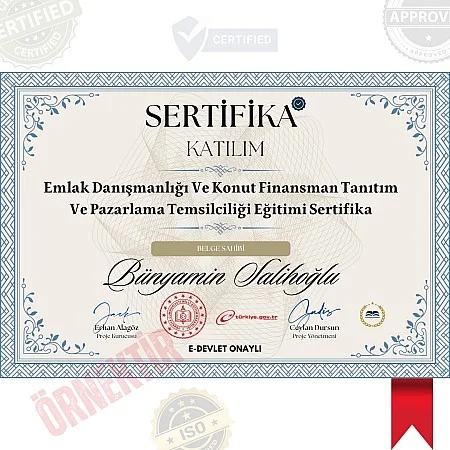 Emlak Danışmanlığı Ve Konut Finansman Tanıtım Ve Pazarlama Temsilciliği Eğitimi Sertifika / 120 Saat