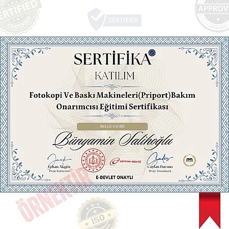Fotokopi Ve Baskı Makineleri(Priport)Bakım Onarımcısı Eğitimi Sertifika / 916 Saat