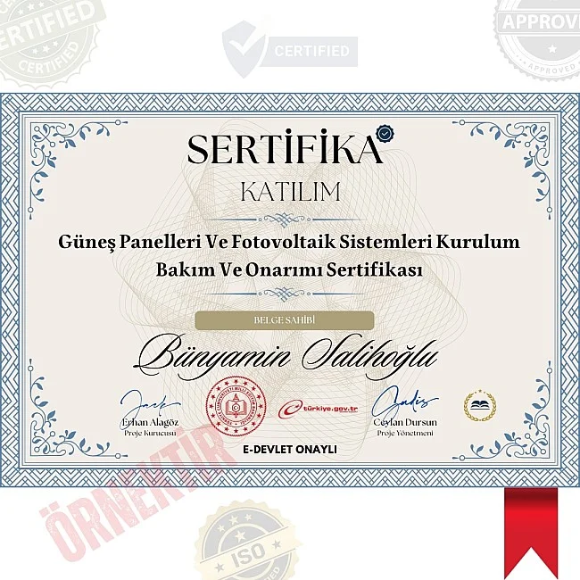 Güneş Panelleri Ve Fotovoltaik Sistemleri Kurulum Bakım Ve Onarımı Sertifika / 232 Saat Güneş Panelleri Ve Fotovoltaik Sistemleri Kurulum Bakım Ve Onarımı Sertifika / 232 Saat