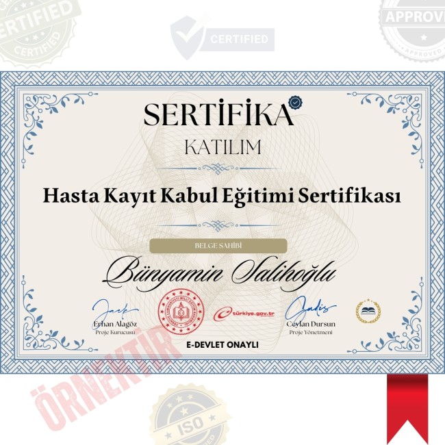 Hasta Kayıt Kabul Eğitimi Sertifika / 560 Saat Hasta Kayıt Kabul Eğitimi Sertifika / 560 Saat