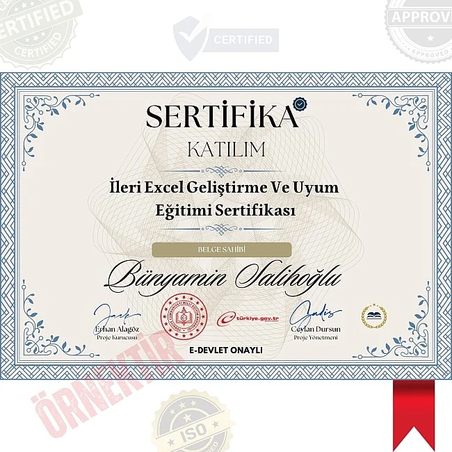 İleri Excel Geliştirme Ve Uyum Eğitimi Sertifika / 56 Saat İleri Excel Geliştirme Ve Uyum Eğitimi Sertifika / 56 Saat