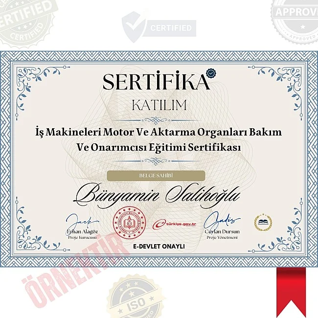 İş Makineleri Motor Ve Aktarma Organları Bakım Ve Onarımcısı Eğitimi Sertifika / 896 Saat İş Makineleri Motor Ve Aktarma Organları Bakım Ve Onarımcısı Eğitimi Sertifika / 896 Saat