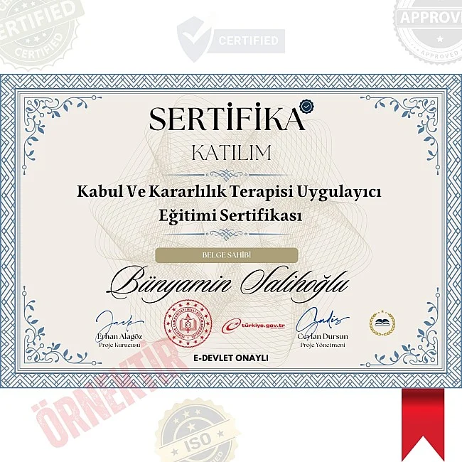 Kabul Ve Kararlılık Terapisi Uygulayıcı Eğitimi Sertifika / 120 Saat Kabul Ve Kararlılık Terapisi Uygulayıcı Eğitimi Sertifika / 120 Saat