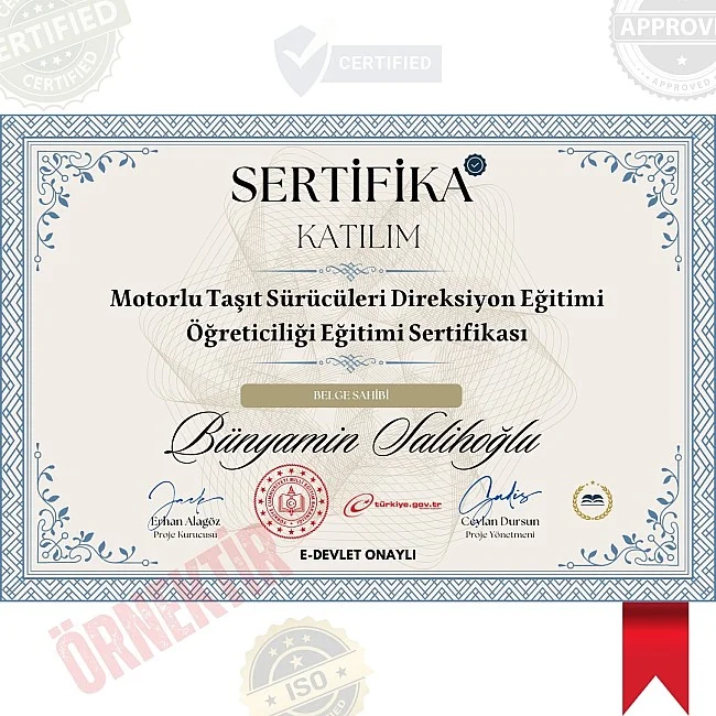 Motorlu Taşıt Sürücüleri Direksiyon Eğitimi Öğreticiliği Eğitimi Sertifika / 200 Saat Motorlu Taşıt Sürücüleri Direksiyon Eğitimi Öğreticiliği Eğitimi Sertifika / 200 Saat