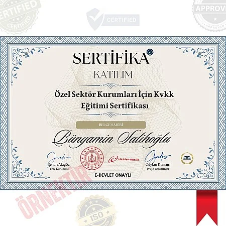 Özel Sektör Kurumları İçin Kvkk Eğitimi Sertifika / 45 Saat