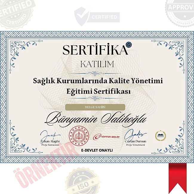 Sağlık Kurumlarında Kalite Yönetimi Eğitimi Sertifika / 200 Saat Sağlık Kurumlarında Kalite Yönetimi Eğitimi Sertifika / 200 Saat