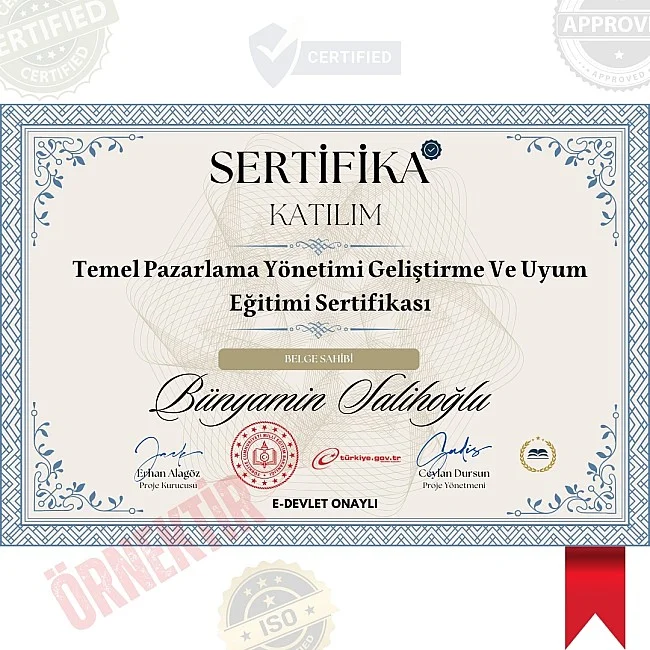 Temel Pazarlama Yönetimi Geliştirme Ve Uyum Eğitimi Sertifika / 24 Saat Temel Pazarlama Yönetimi Geliştirme Ve Uyum Eğitimi Sertifika / 24 Saat