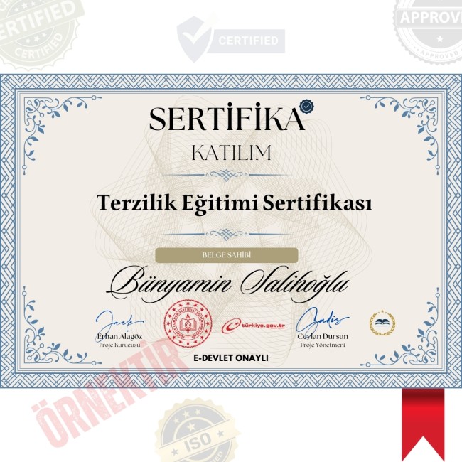 Terzilik Eğitimi Sertifika / 2312 Saat Terzilik Eğitimi Sertifika / 2312 Saat