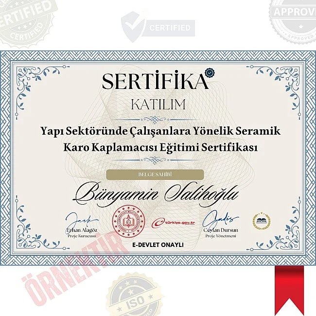 Yapı Sektöründe Çalışanlara Yönelik Seramik Karo Kaplamacısı Eğitimi Sertifika / 40 Saat Yapı Sektöründe Çalışanlara Yönelik Seramik Karo Kaplamacısı Eğitimi Sertifika / 40 Saat