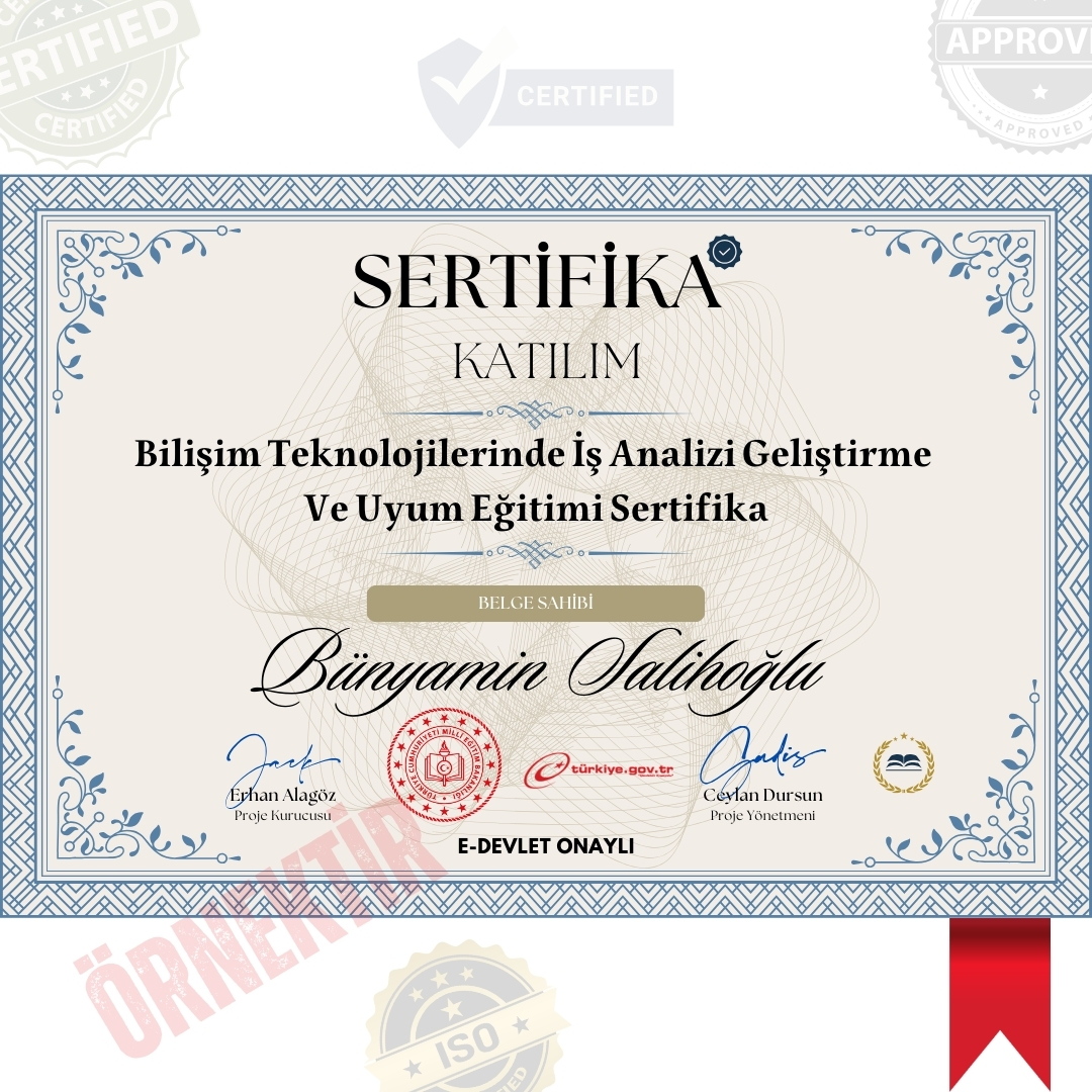 Bilişim Teknolojilerinde İş Analizi Geliştirme Ve Uyum Eğitimi Sertifika / 56 Saat