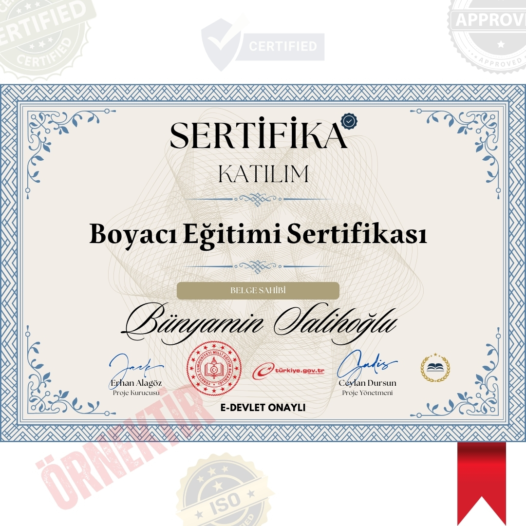 Boyacı Eğitimi Sertifika / 568 Saat Boyacı Eğitimi Sertifika / 568 Saat