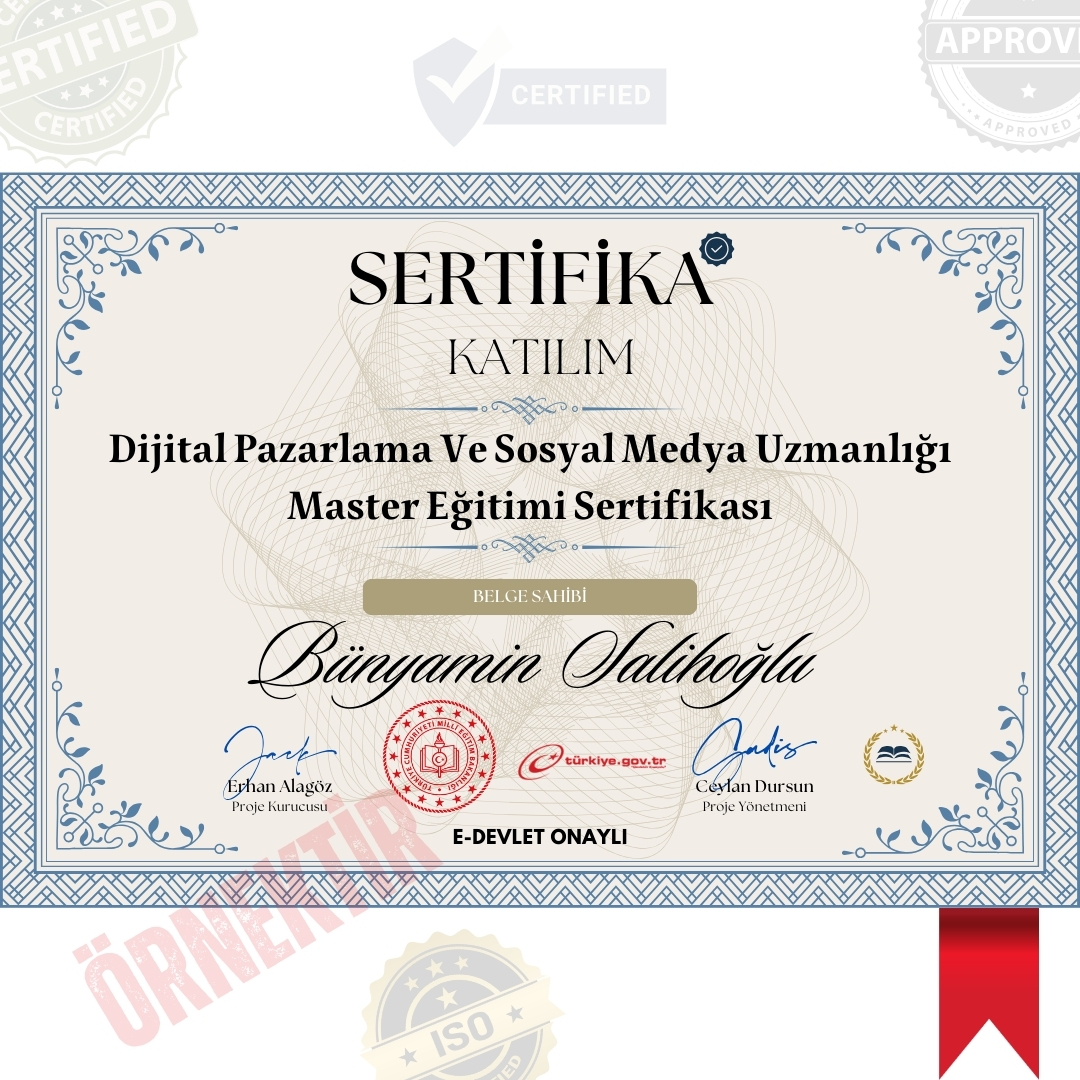 Dijital Pazarlama Ve Sosyal Medya Uzmanlığı Master Eğitimi Sertifika / 120 Saat