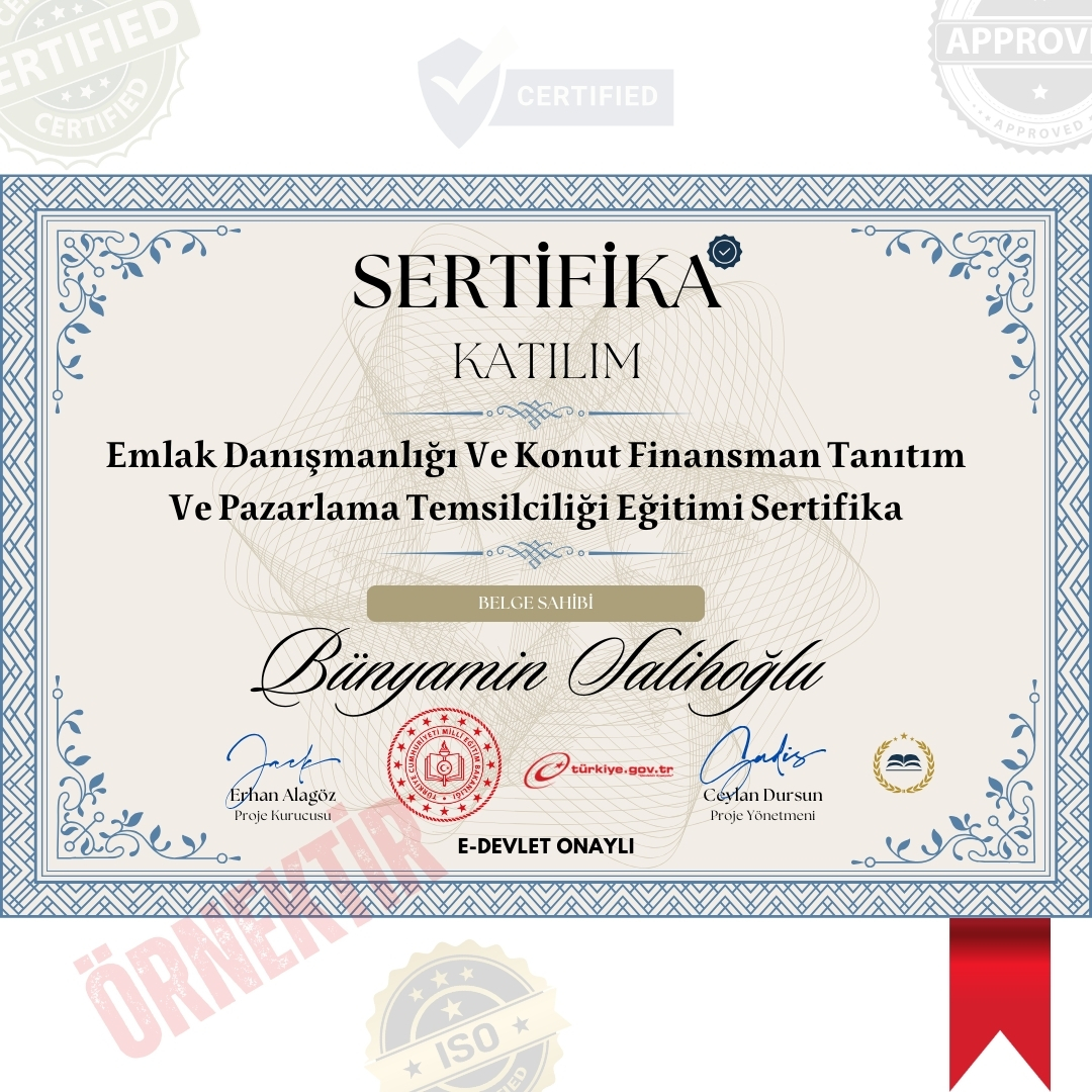 Emlak Danışmanlığı Ve Konut Finansman Tanıtım Ve Pazarlama Temsilciliği Eğitimi Sertifika / 120 Saat Emlak Danışmanlığı Ve Konut Finansman Tanıtım Ve Pazarlama Temsilciliği Eğitimi Sertifika / 120 Saat
