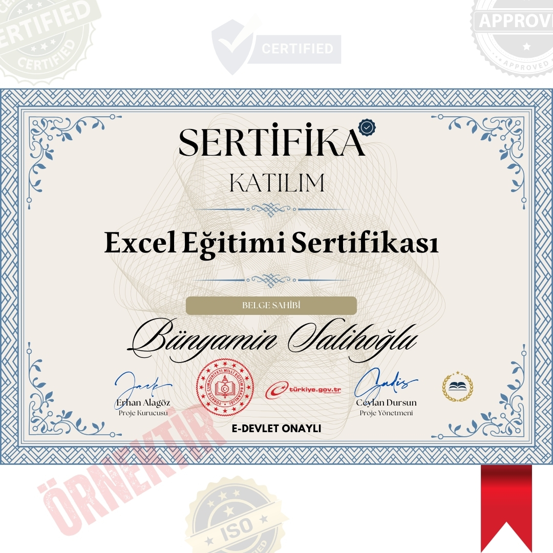 Excel Eğitimi Sertifika / 100 Saat Excel Eğitimi Sertifika / 100 Saat