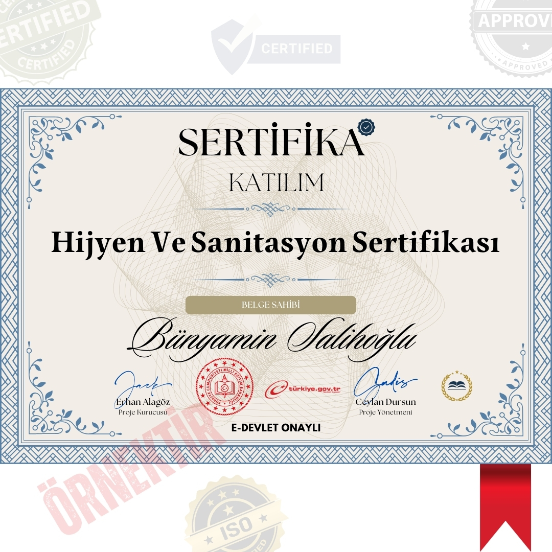 Hijyen Ve Sanitasyon Sertifika / 45 Saat Hijyen Ve Sanitasyon Sertifika / 45 Saat