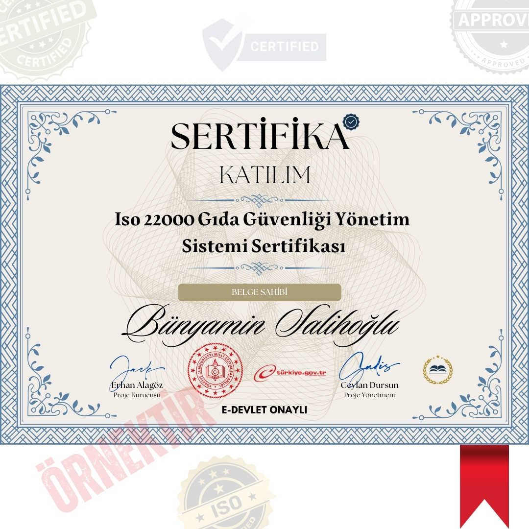 Iso 22000 Gıda Güvenliği Yönetim Sistemi Sertifika / 40 Saat Iso 22000 Gıda Güvenliği Yönetim Sistemi Sertifika / 40 Saat