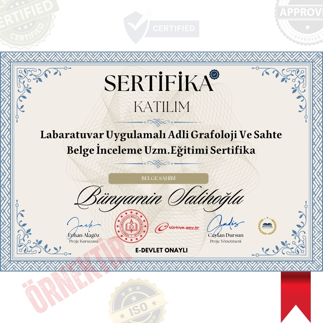 Labaratuvar Uygulamalı Adli Grafoloji Ve Sahte Belge İnceleme Uzm.Eğitimi Sertifika / 60 Saat Labaratuvar Uygulamalı Adli Grafoloji Ve Sahte Belge İnceleme Uzm.Eğitimi Sertifika / 60 Saat