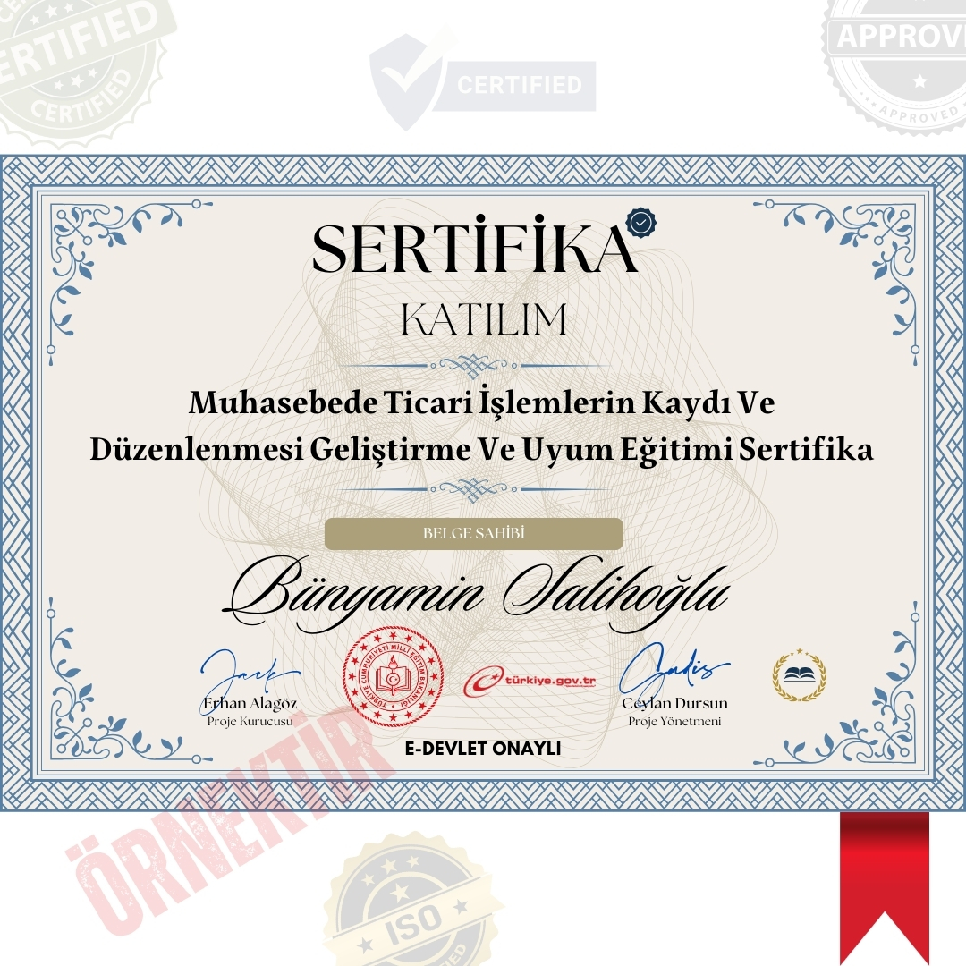 Muhasebede Ticari İşlemlerin Kaydı Ve Düzenlenmesi Geliştirme Ve Uyum Eğitimi Sertifika / 64 Saat