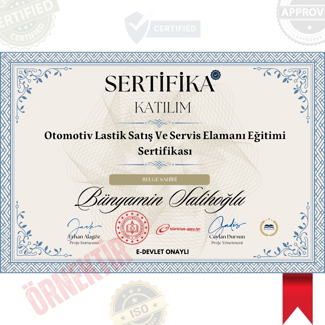 Otomotiv Lastik Satış Ve Servis Elamanı Eğitimi Sertifika / 132 Saat Otomotiv Lastik Satış Ve Servis Elamanı Eğitimi Sertifika / 132 Saat