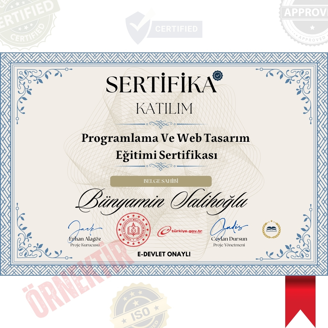 Programlama Ve Web Tasarım Eğitimi Sertifika / 108 Saat Programlama Ve Web Tasarım Eğitimi Sertifika / 108 Saat