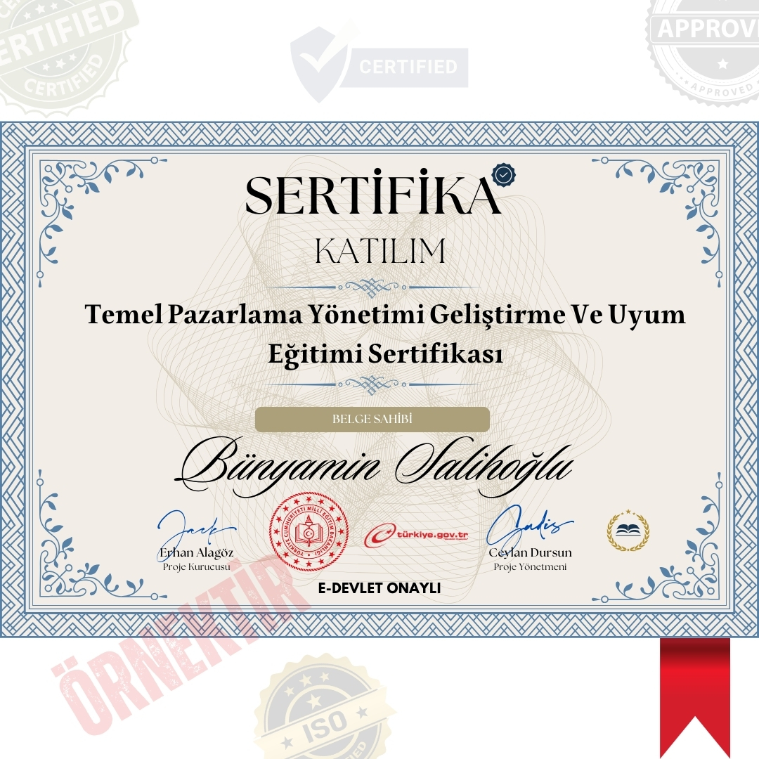 Temel Pazarlama Yönetimi Geliştirme Ve Uyum Eğitimi Sertifika / 24 Saat Temel Pazarlama Yönetimi Geliştirme Ve Uyum Eğitimi Sertifika / 24 Saat