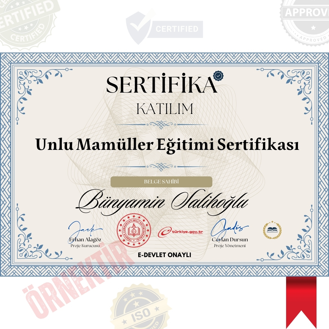Unlu Mamüller Eğitimi Sertifika / 606 Saat Unlu Mamüller Eğitimi Sertifika / 606 Saat