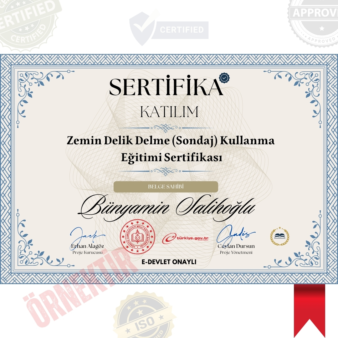 Zemin Delik Delme (Sondaj) Kullanma Eğitimi Sertifika / 120 Saat